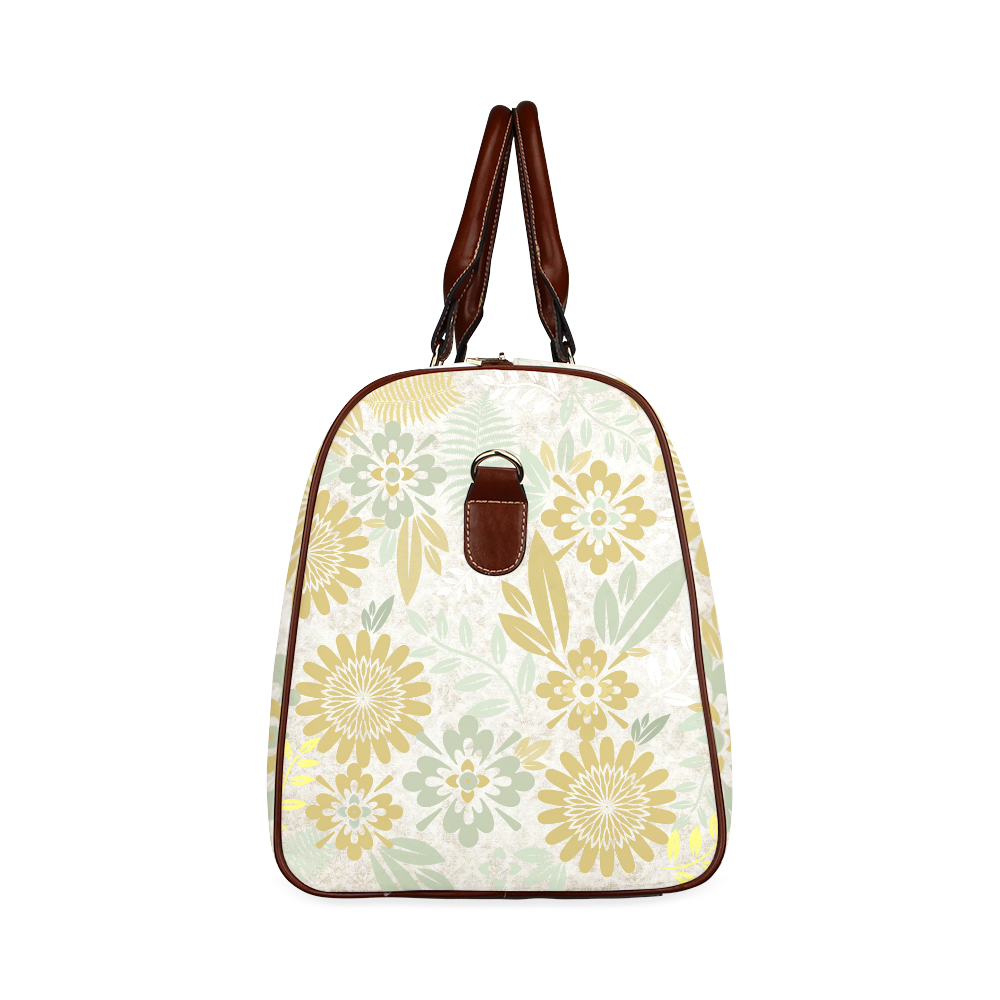 Flower pattern in sage and gold Waterproof Travel Bag/Large (Model 1639)
