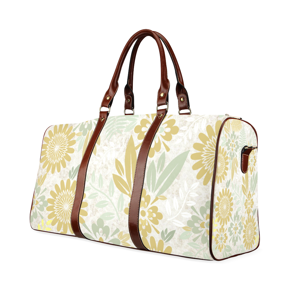 Flower pattern in sage and gold Waterproof Travel Bag/Large (Model 1639)