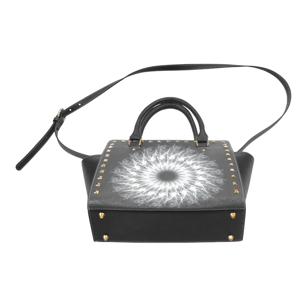 white swirl mandala studded handbag Rivet Shoulder Handbag (Model 1645)