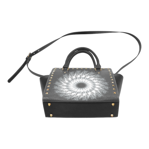 white swirl mandala studded handbag Rivet Shoulder Handbag (Model 1645)