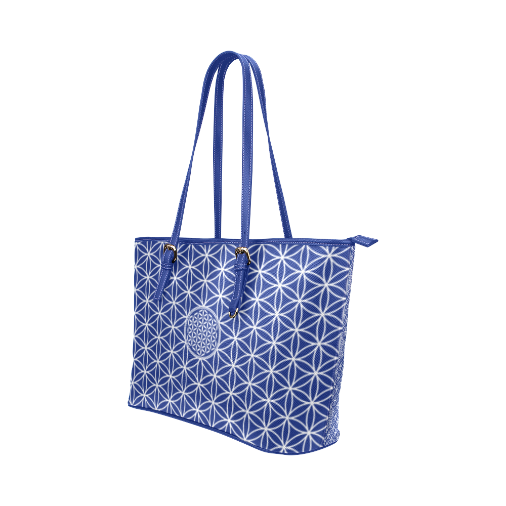 Symbol FLOWER OF LIFE solid pattern white Leather Tote Bag/Large (Model 1651)