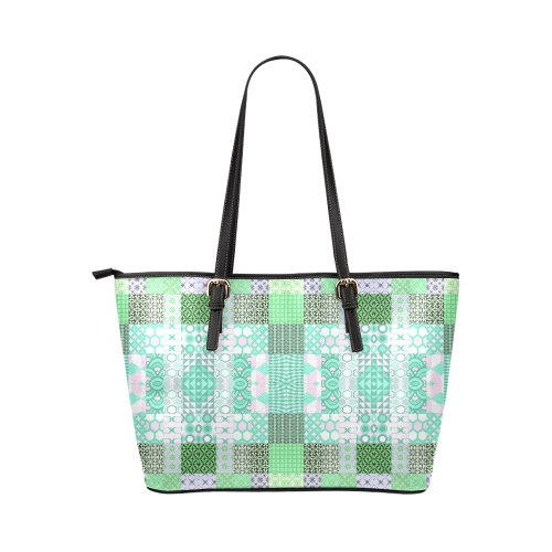 Shapes Pattern Mix - Green Cyan Leather Tote Bag/Small (Model 1651)