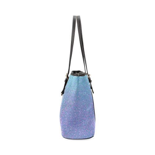 Blue glitter Leather Tote Bag/Large (Model 1640)