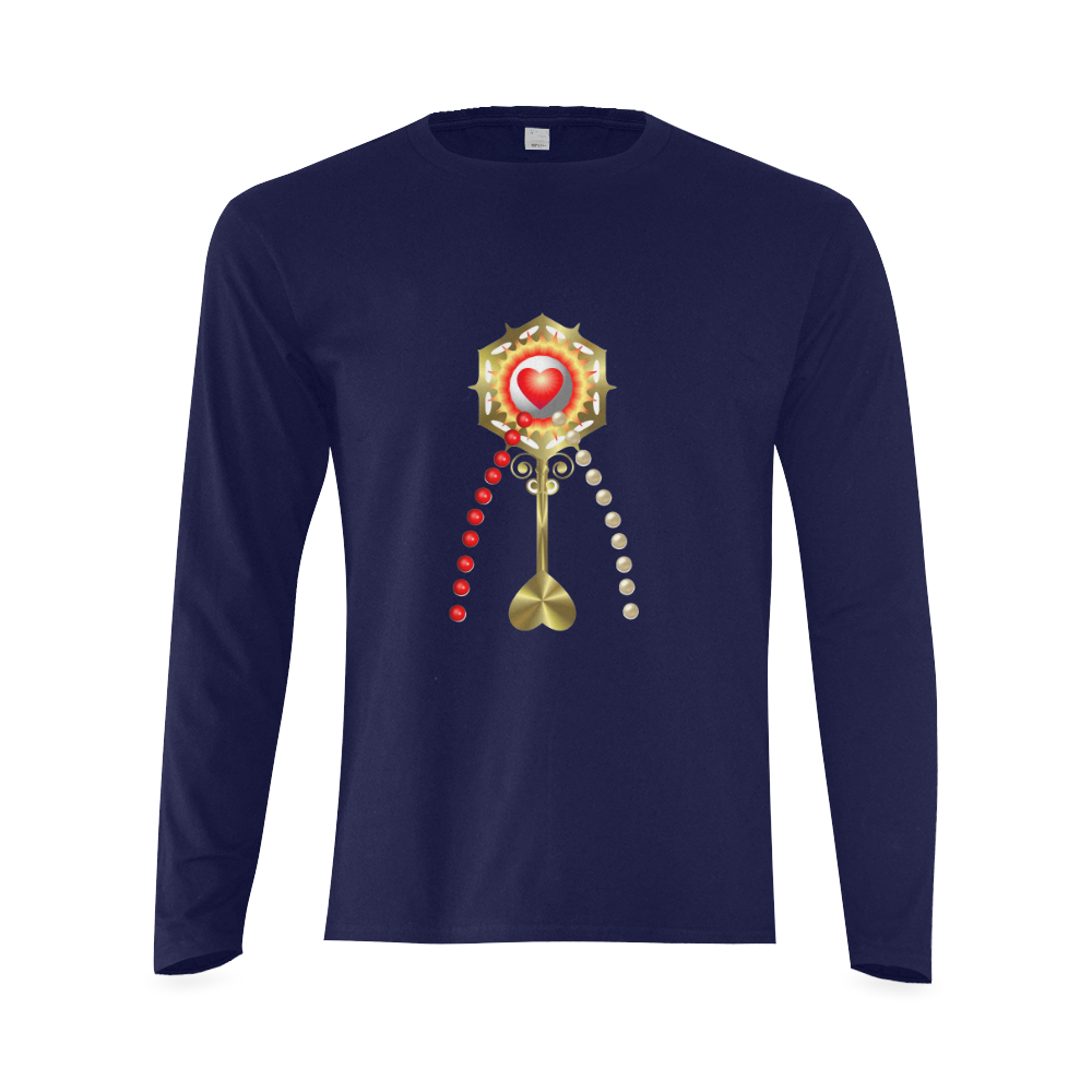 Catholic Holy Communion: Divine Mercy - Navy Blue Sunny Men's T-shirt (long-sleeve) (Model T08)