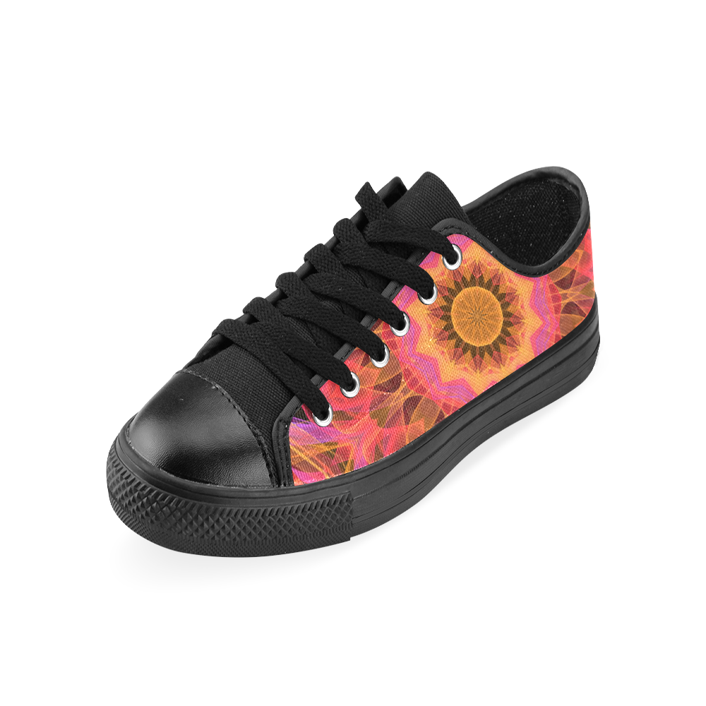 Abstract Peach Violet Mandala Ribbon Candy Lace Men's Classic Canvas Shoes/Large Size (Model 018)
