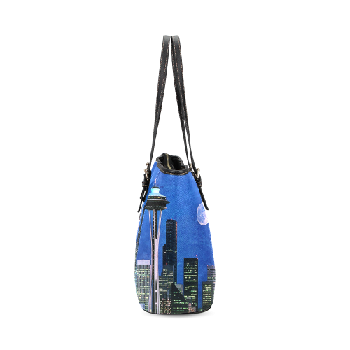 Seattle Space Needle Watercolor Leather Tote Bag/Large (Model 1640)