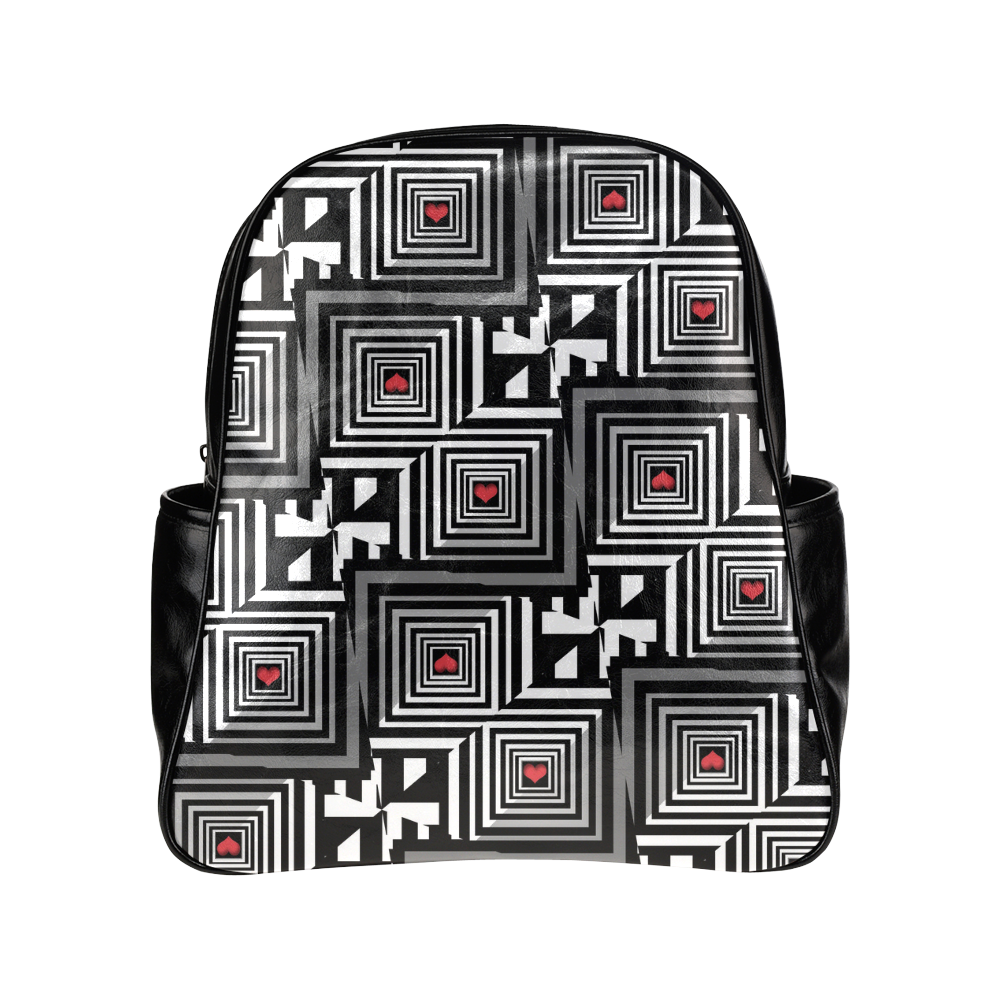 Op Art mit Herzen Multi-Pockets Backpack (Model 1636)
