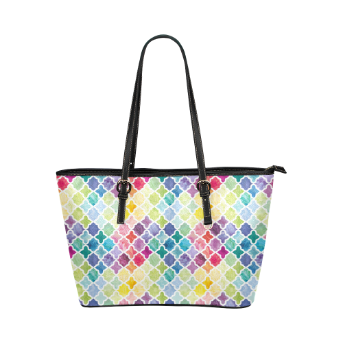 watercolor pattern Leather Tote Bag/Small (Model 1651)