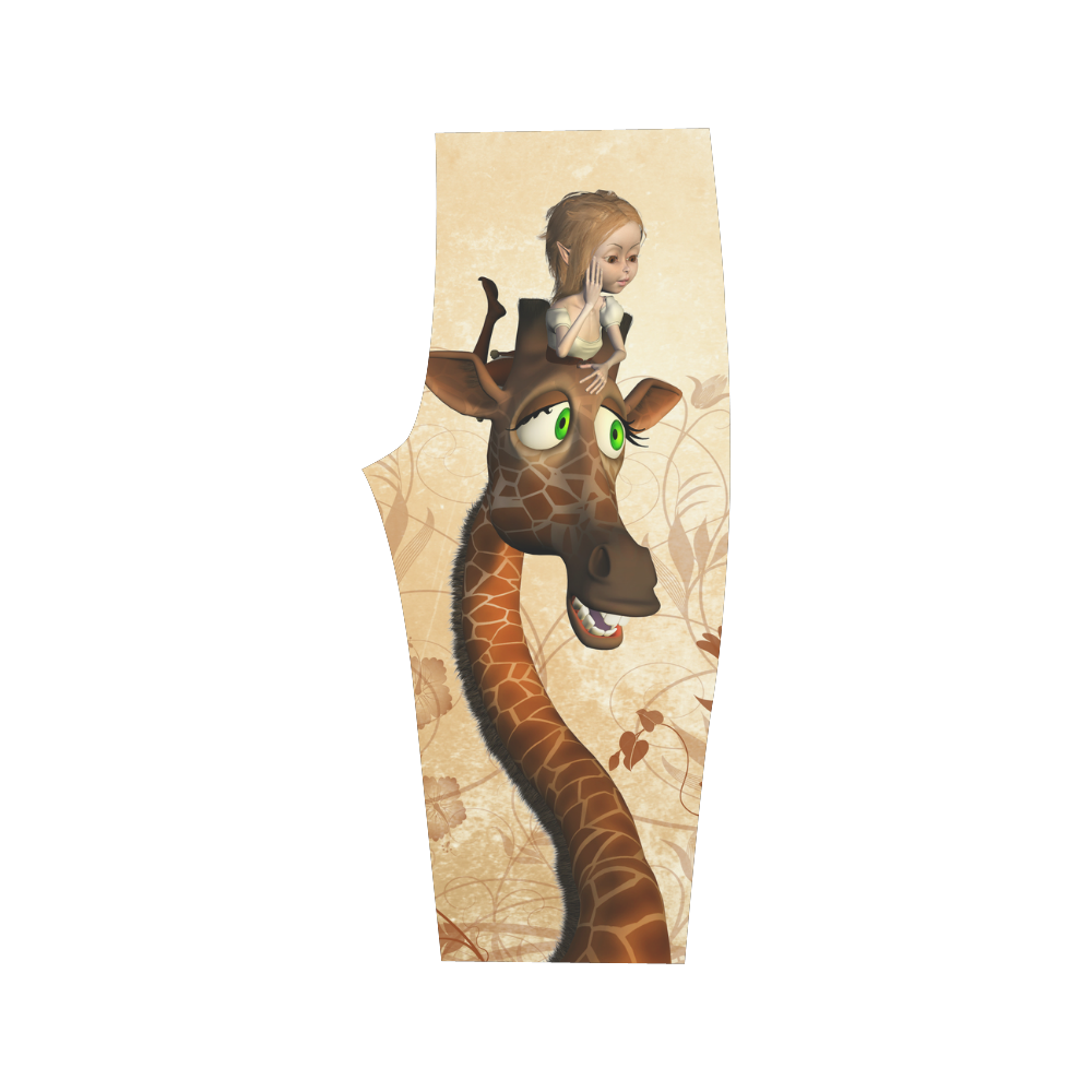 Funny, cute giraffe with fairy Hestia Cropped Leggings (Model L03)
