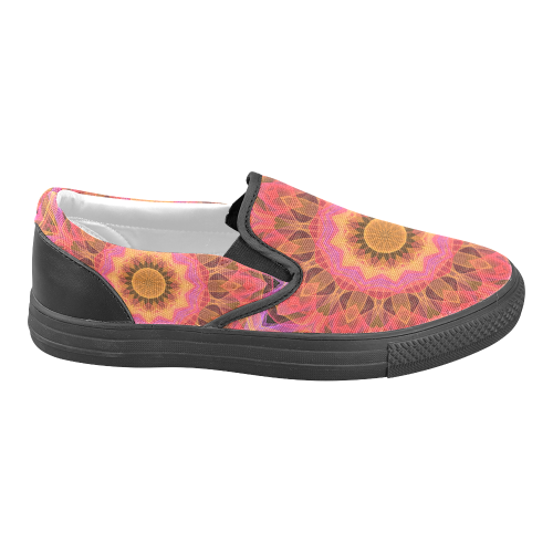 Abstract Peach Violet Mandala Ribbon Candy Lace Men's Unusual Slip-on Canvas Shoes (Model 019)