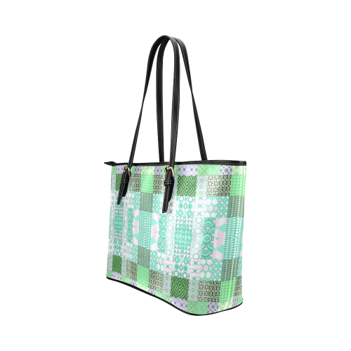 Shapes Pattern Mix - Green Cyan Leather Tote Bag/Small (Model 1651)