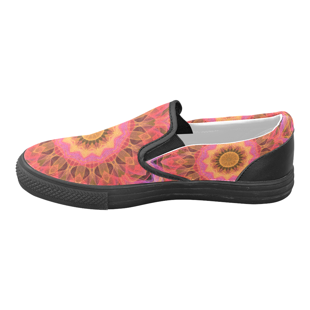 Abstract Peach Violet Mandala Ribbon Candy Lace Men's Unusual Slip-on Canvas Shoes (Model 019)