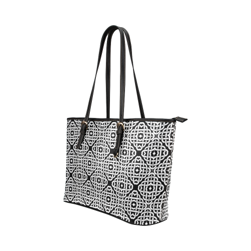 CELTIC KNOT pattern - black white Leather Tote Bag/Large (Model 1651)