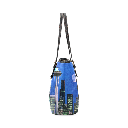 Seattle Space Needle Watercolor Leather Tote Bag/Large (Model 1640)