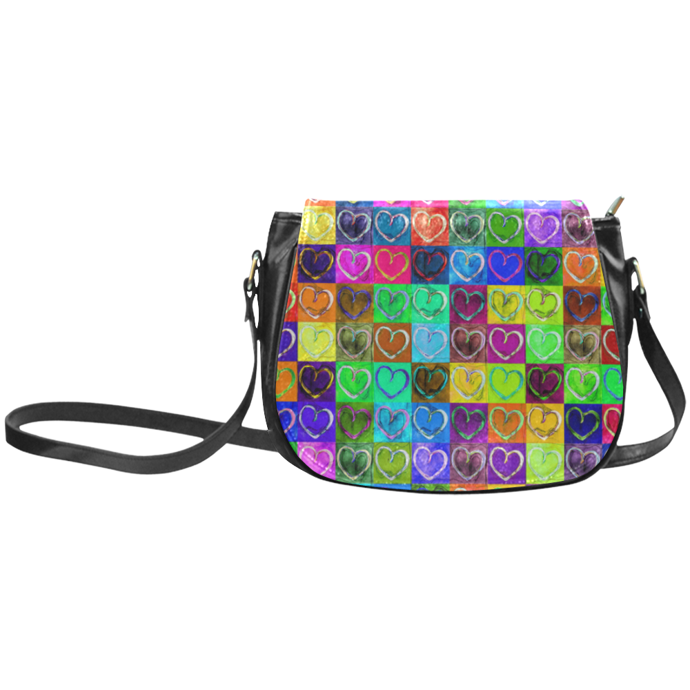 Lovely Hearts Mosaic Pattern - Grunge Colored Classic Saddle Bag/Large (Model 1648)