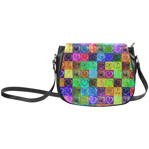 Lovely Hearts Mosaic Pattern - Grunge Colored Classic Saddle Bag/Large (Model 1648)