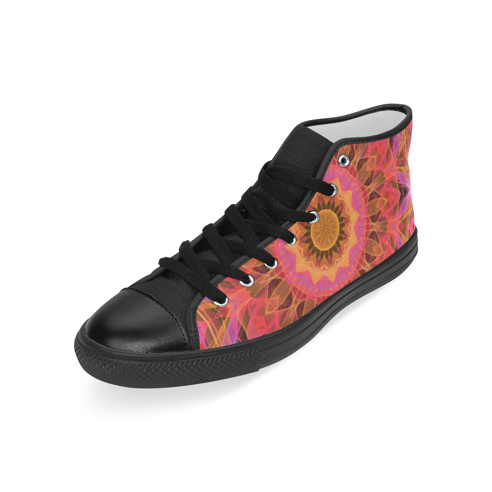 Abstract Peach Violet Mandala Ribbon Candy Lace Men’s Classic High Top Canvas Shoes (Model 017)