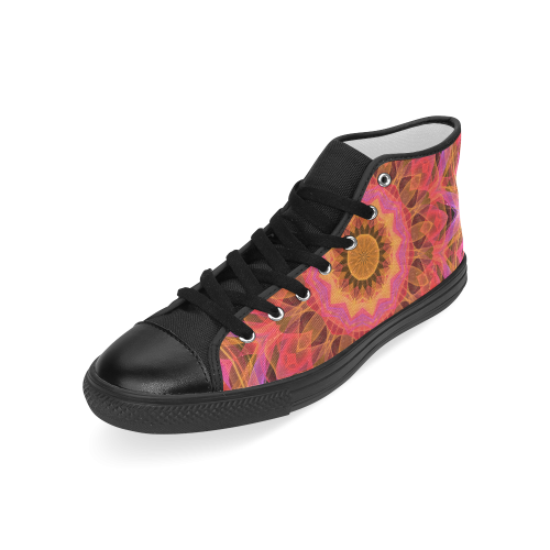 Abstract Peach Violet Mandala Ribbon Candy Lace Men’s Classic High Top Canvas Shoes (Model 017)