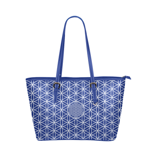 Symbol FLOWER OF LIFE solid pattern white Leather Tote Bag/Large (Model 1651)