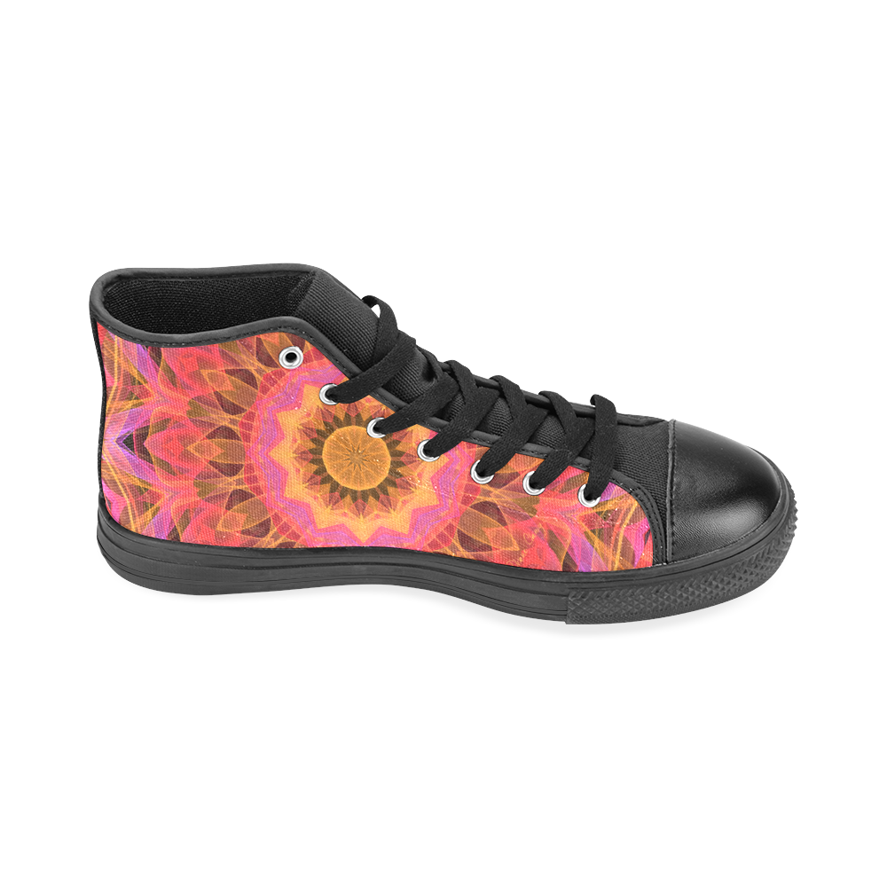 Abstract Peach Violet Mandala Ribbon Candy Lace Men’s Classic High Top Canvas Shoes /Large Size (Model 017)