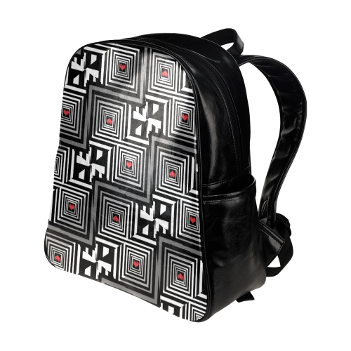 Op Art mit Herzen Multi-Pockets Backpack (Model 1636)