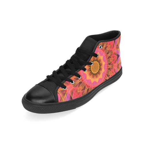 Abstract Peach Violet Mandala Ribbon Candy Lace Men’s Classic High Top Canvas Shoes /Large Size (Model 017)