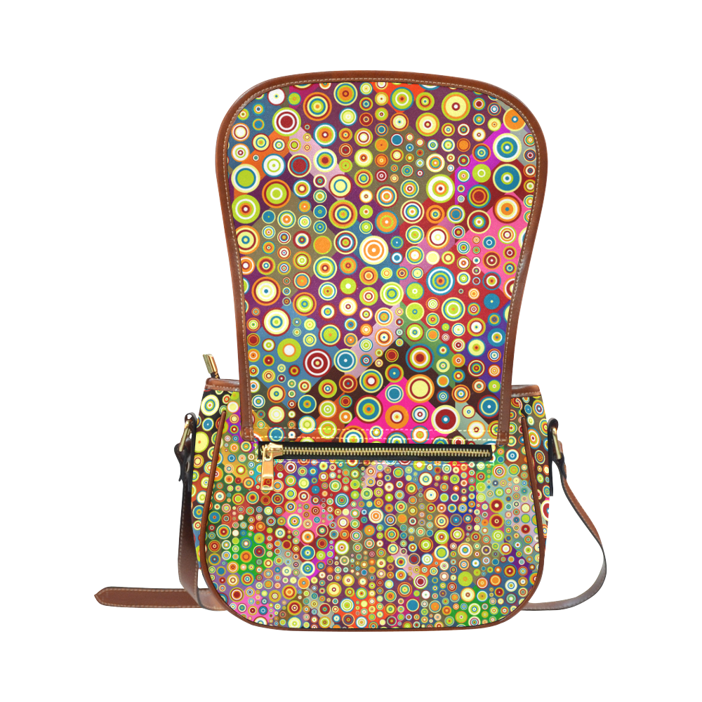 Multicolored RETRO POLKA DOTS pattern Saddle Bag/Small (Model 1649) Full Customization