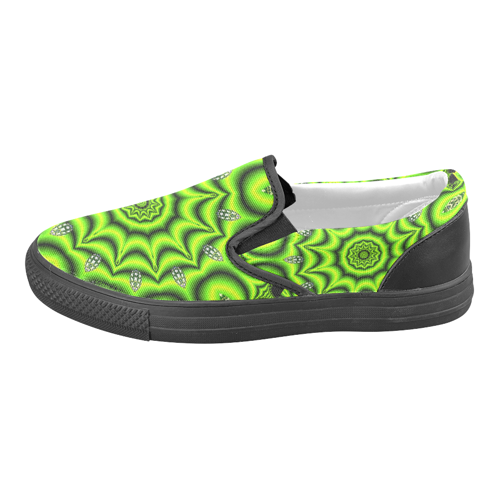 Spring Lime Green Garden Mandala, Abstract Spirals Men's Unusual Slip-on Canvas Shoes (Model 019)