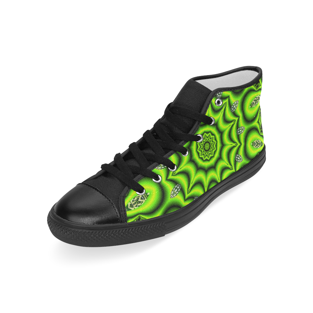 Spring Lime Green Garden Mandala, Abstract Spirals Men’s Classic High Top Canvas Shoes (Model 017)