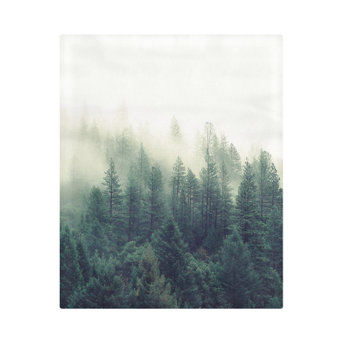 Calming Green Nature Forest Scene Misty Foggy Duvet Cover 86"x70" ( All-over-print)