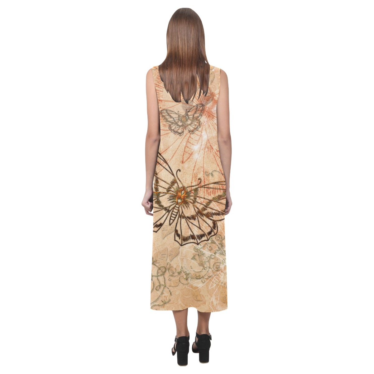 Wonderful butterflies Phaedra Sleeveless Open Fork Long Dress (Model D08)