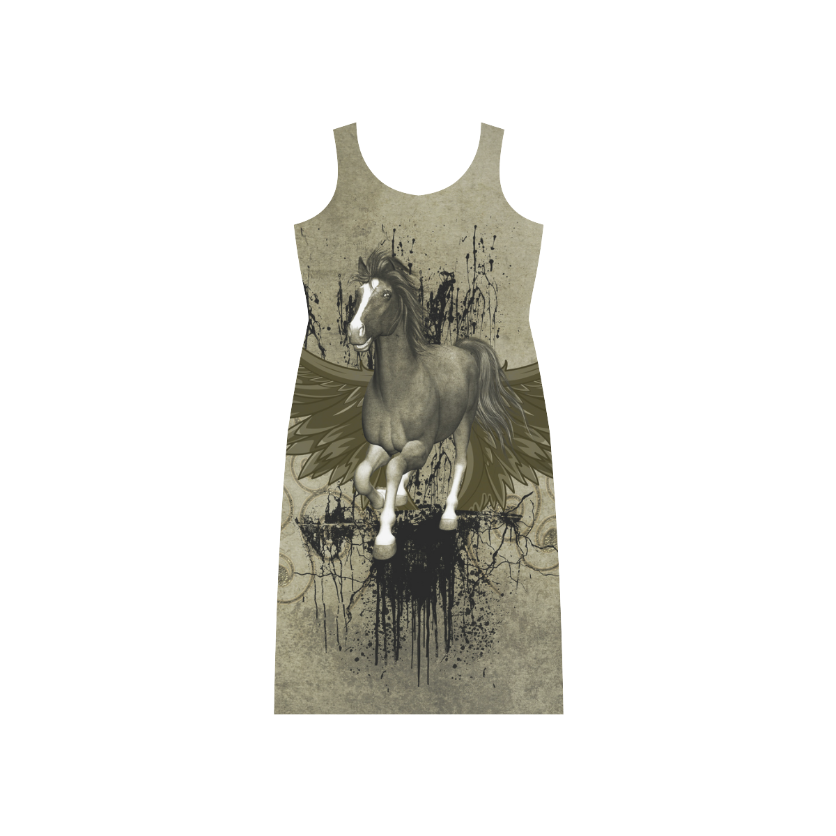 Wild horse with wings Phaedra Sleeveless Open Fork Long Dress (Model D08)