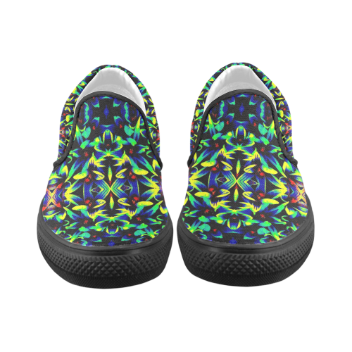 Cool Green Blue Yellow Design Women's Unusual Slip-on Canvas Shoes (Model 019)