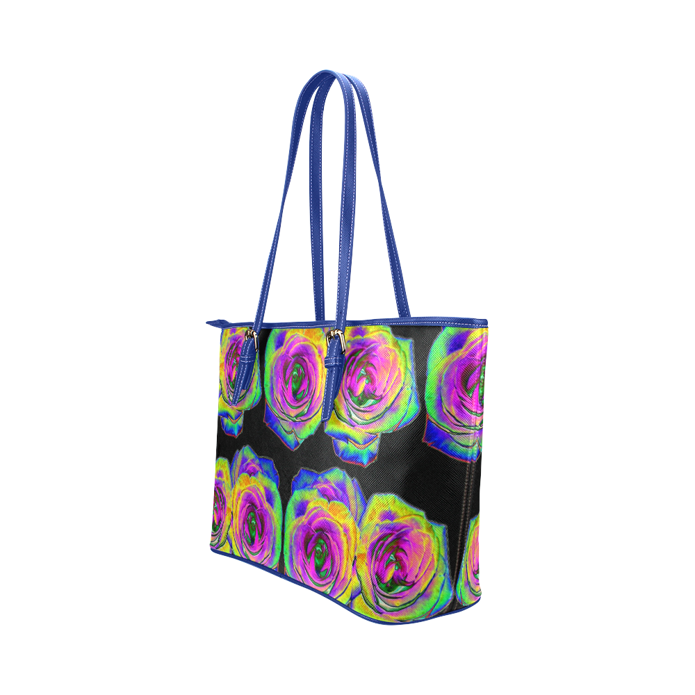 Flowers: Multicolored Foil Roses Leather Tote Bag/Large (Model 1651)