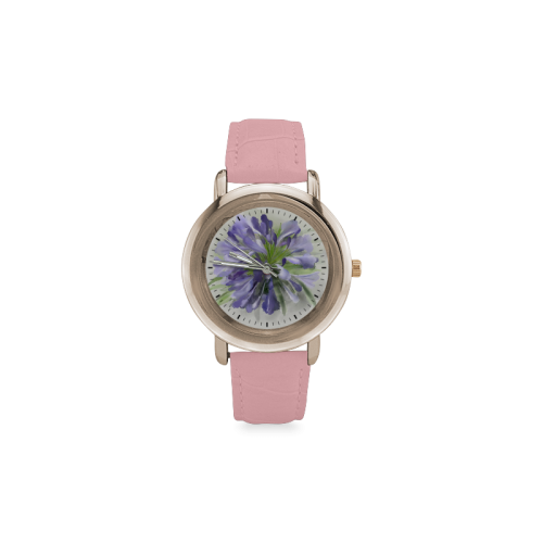 Purple Flower Women's Rose Gold Leather Strap Watch(Model 201)