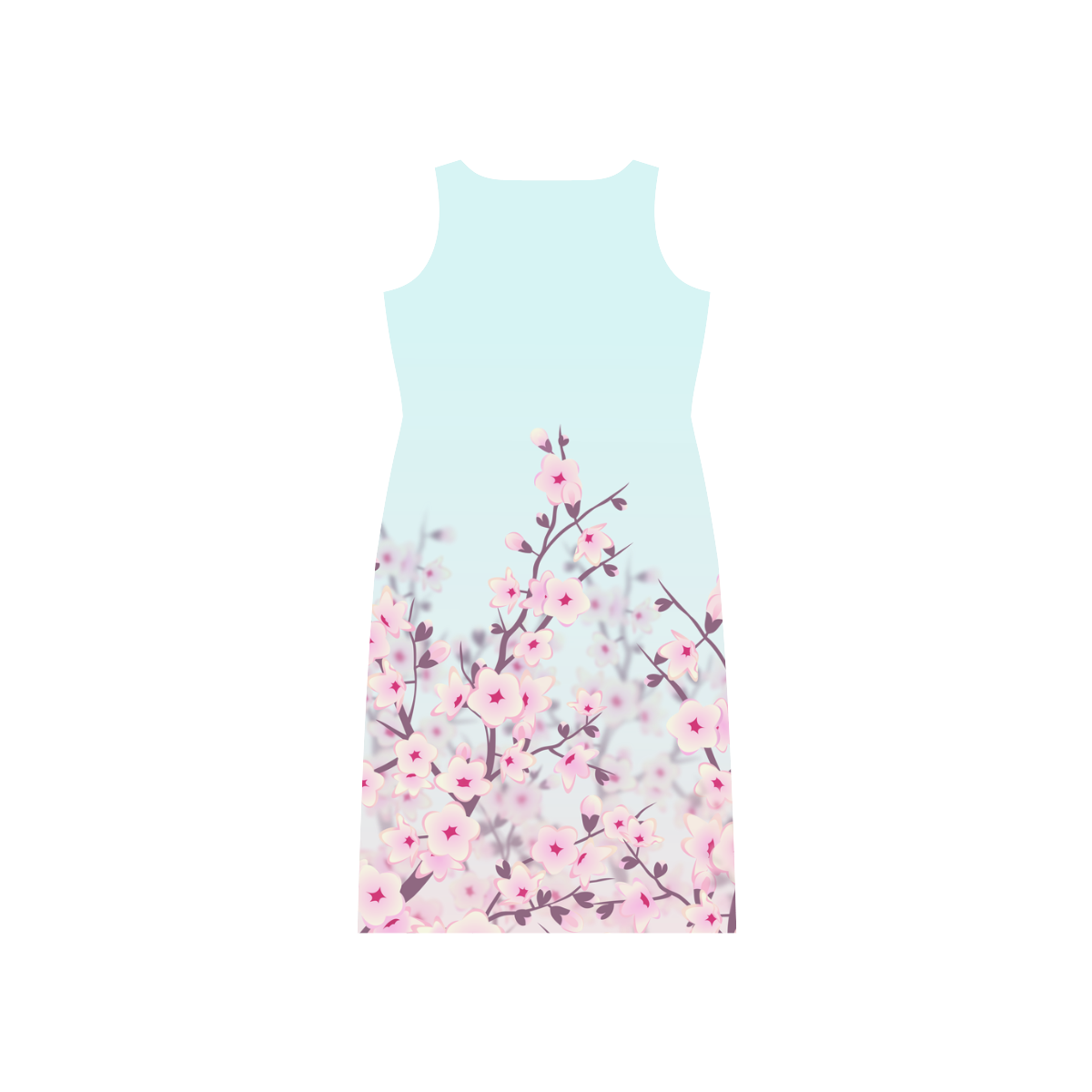 Cherry Blossoms Pastel Floral Sakura Phaedra Sleeveless Open Fork Long Dress (Model D08)