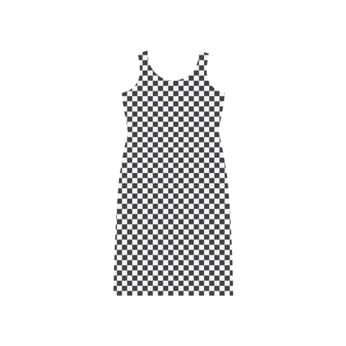 RACING / CHESS SQUARES pattern - black Phaedra Sleeveless Open Fork Long Dress (Model D08)