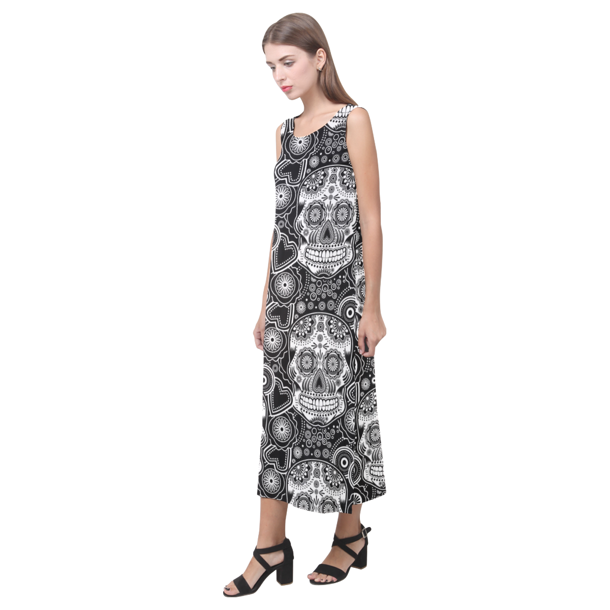 sugar skull Phaedra Sleeveless Open Fork Long Dress (Model D08)