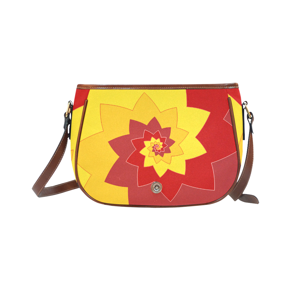 Flower Blossom Spiral Design  Red Yellow Saddle Bag/Large (Model 1649)