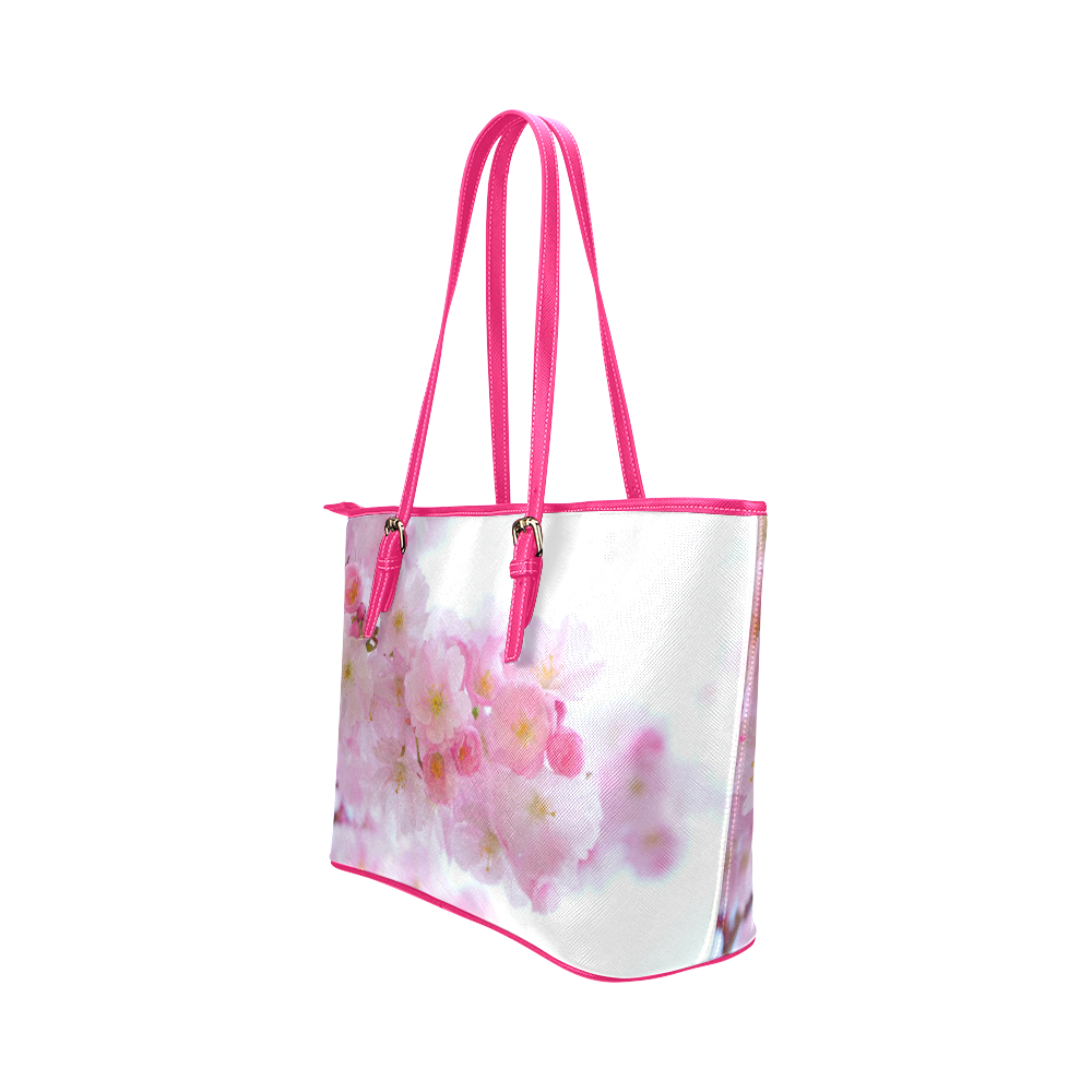 Beautiful Pink Japanese Cherry Tree Blossom Leather Tote Bag/Large (Model 1651)