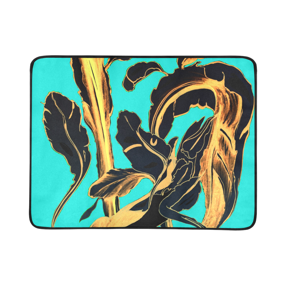 Blue Succulent gold teal Beach Mat 78"x 60"