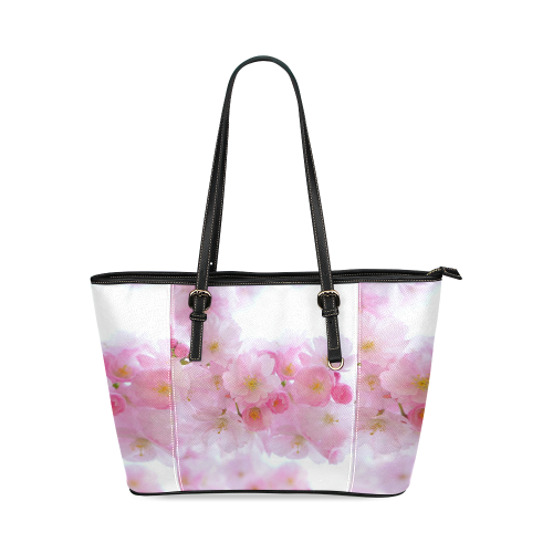 Beautiful Pink Japanese Cherry Tree Blossom Leather Tote Bag/Small (Model 1640)