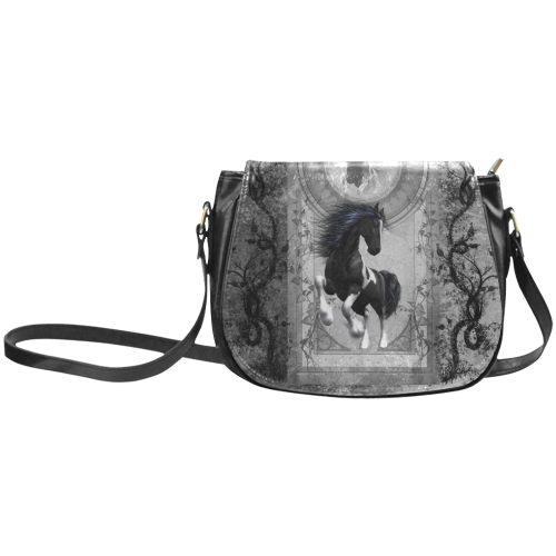 Awesome horse in black and white with flowers Classic Saddle Bag/Large (Model 1648)