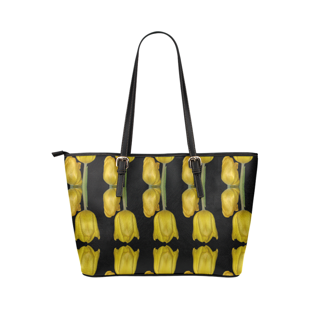 Flowers: Sunny Yellow Tulips Leather Tote Bag/Large (Model 1651)