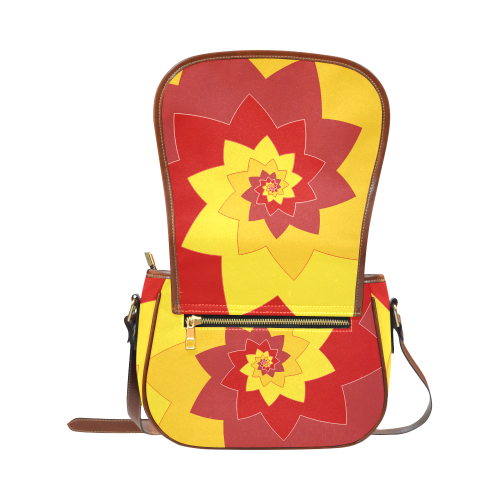 Flower Blossom Spiral Design  Red Yellow Saddle Bag/Large (Model 1649)