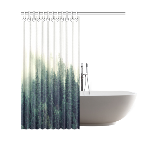 Calming Green Nature Forest Scene Misty Foggy Shower Curtain 69"x72"