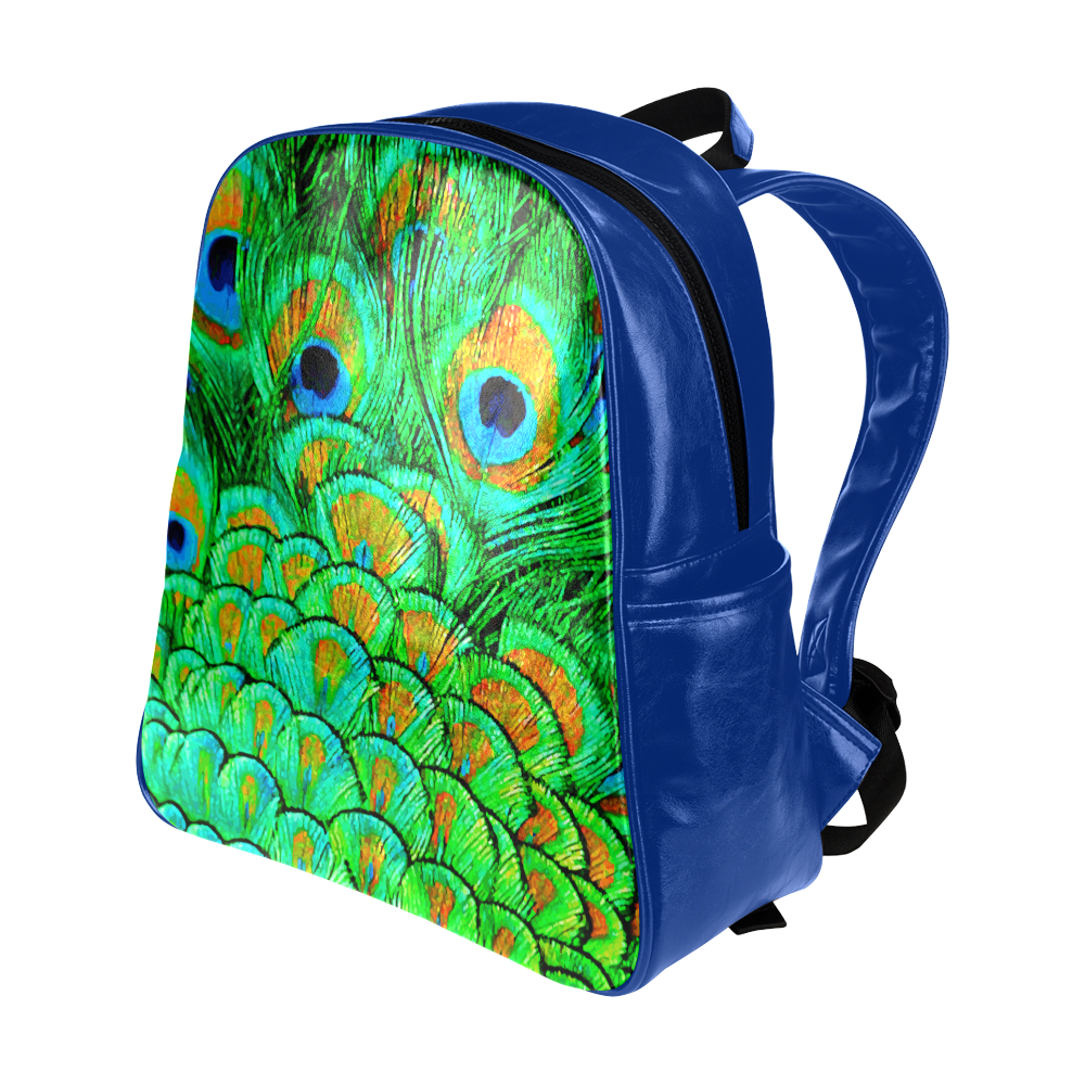 Peacock Feathers Nature Art Multi-Pockets Backpack (Model 1636)
