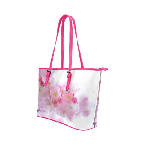 Beautiful Pink Japanese Cherry Tree Blossom Leather Tote Bag/Large (Model 1651)