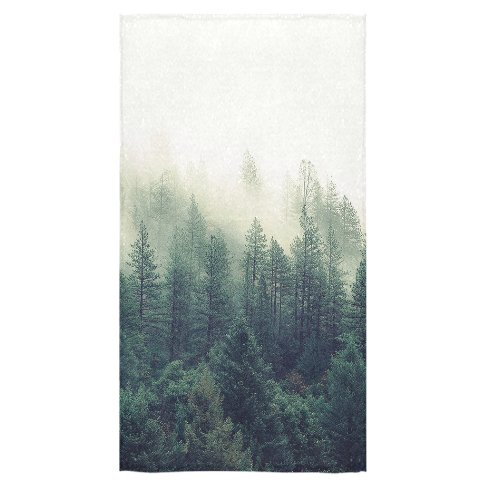 Calming Green Nature Forest Scene Misty Foggy Bath Towel 30"x56"