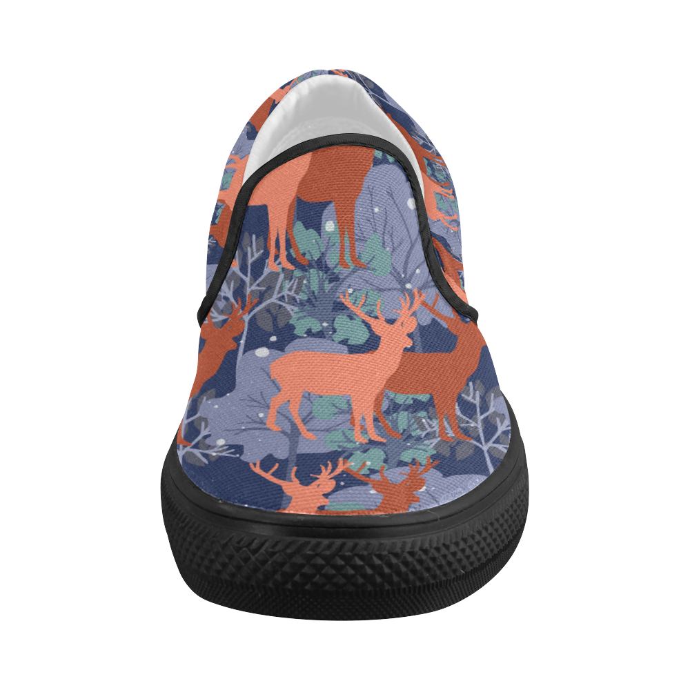 Deer in the winter forest Women's Slip-on Canvas Shoes (Model 019)